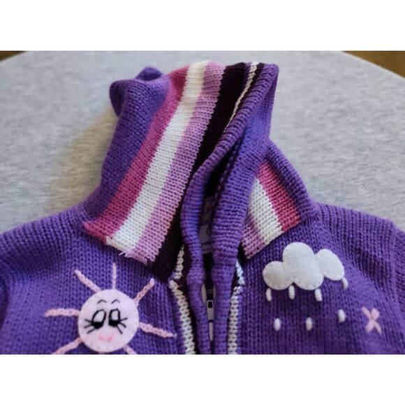 PERUVIAN HAND KNIT PATCHWORK HOODED ZIP UP PURPLE PINK SWEATER NWT - Picture 5 of 7